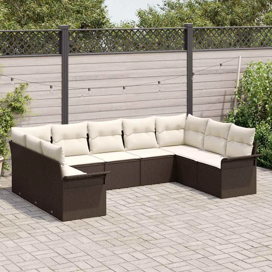Ensemble de canapé de jardin 9 pcs Marron polyrotin - 3