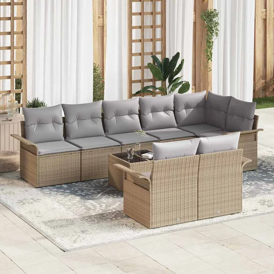 Ensemble de canapé de jardin 9 pcs Beige polyrotin