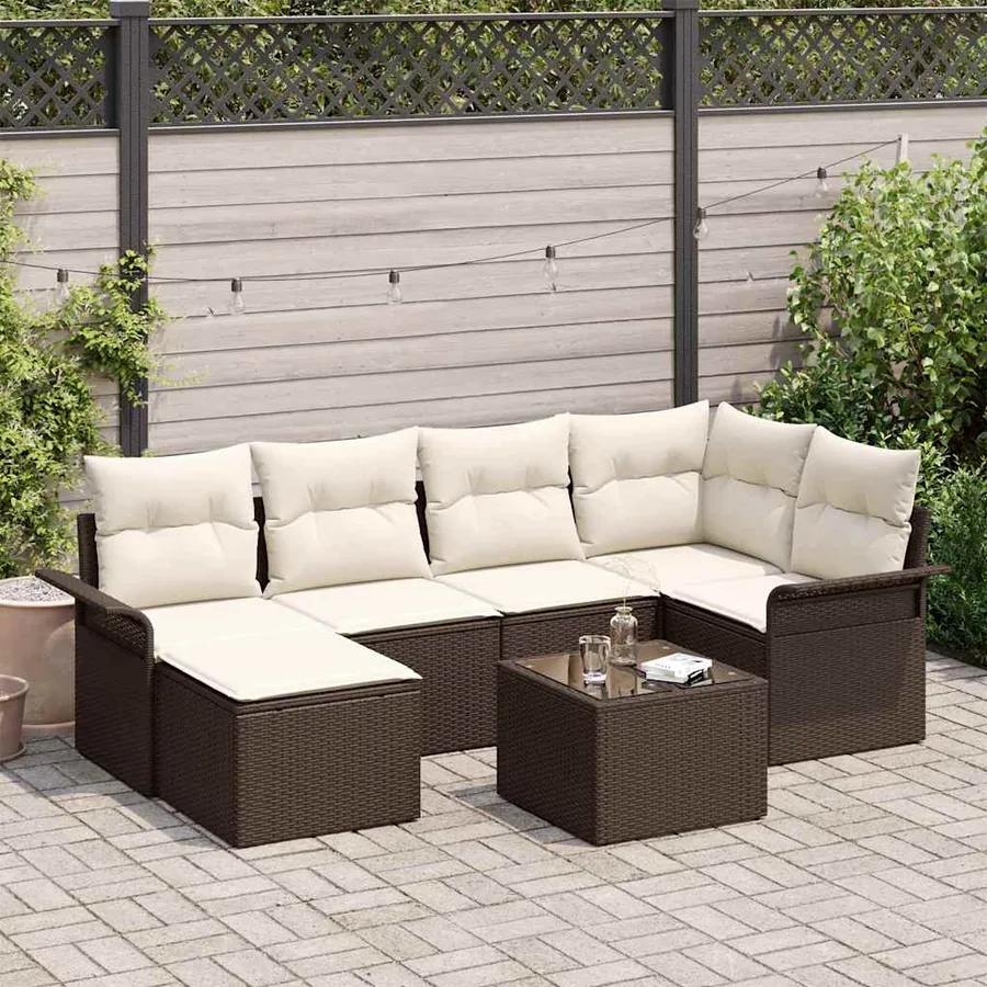 Ensemble de canapé de jardin 7 pcs Marron polyrotin