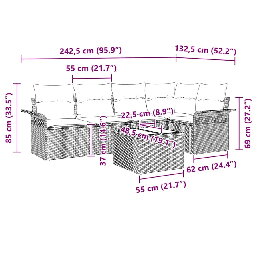 Ensemble de canapé de jardin 6 pcs Marron polyrotin - 17