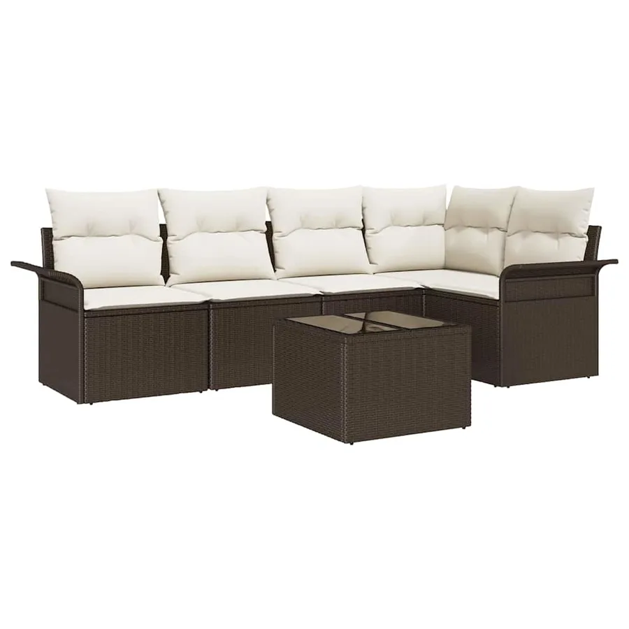 Ensemble de canapé de jardin 6 pcs Marron polyrotin - 2