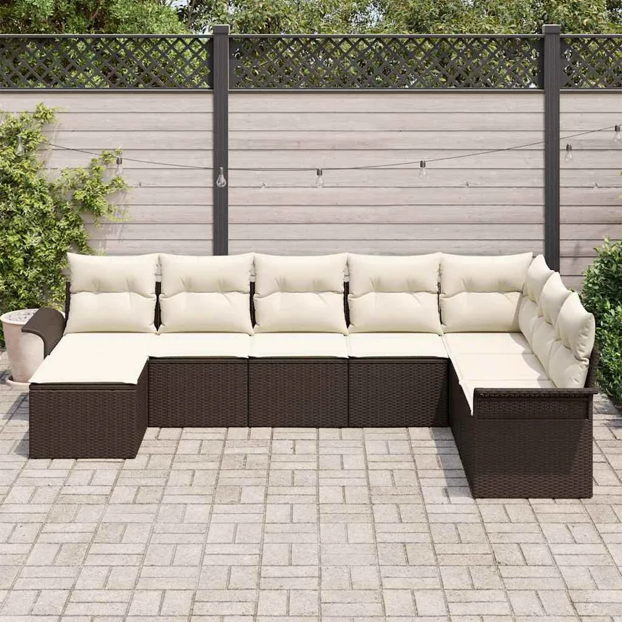 Ensemble de canapé de jardin 8 pcs Marron Poly rotin - 3