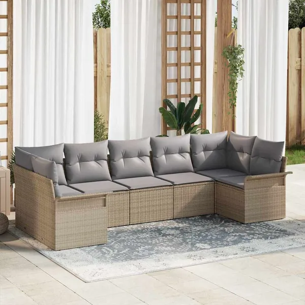 Ensemble de canapé de jardin 7 pcs Beige Poly rotin