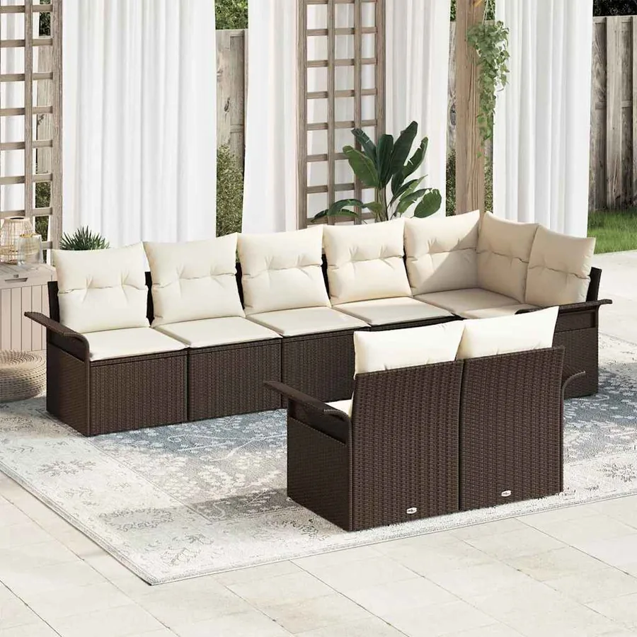 Ensemble de canapé de jardin 8 pcs Marron polyrotin