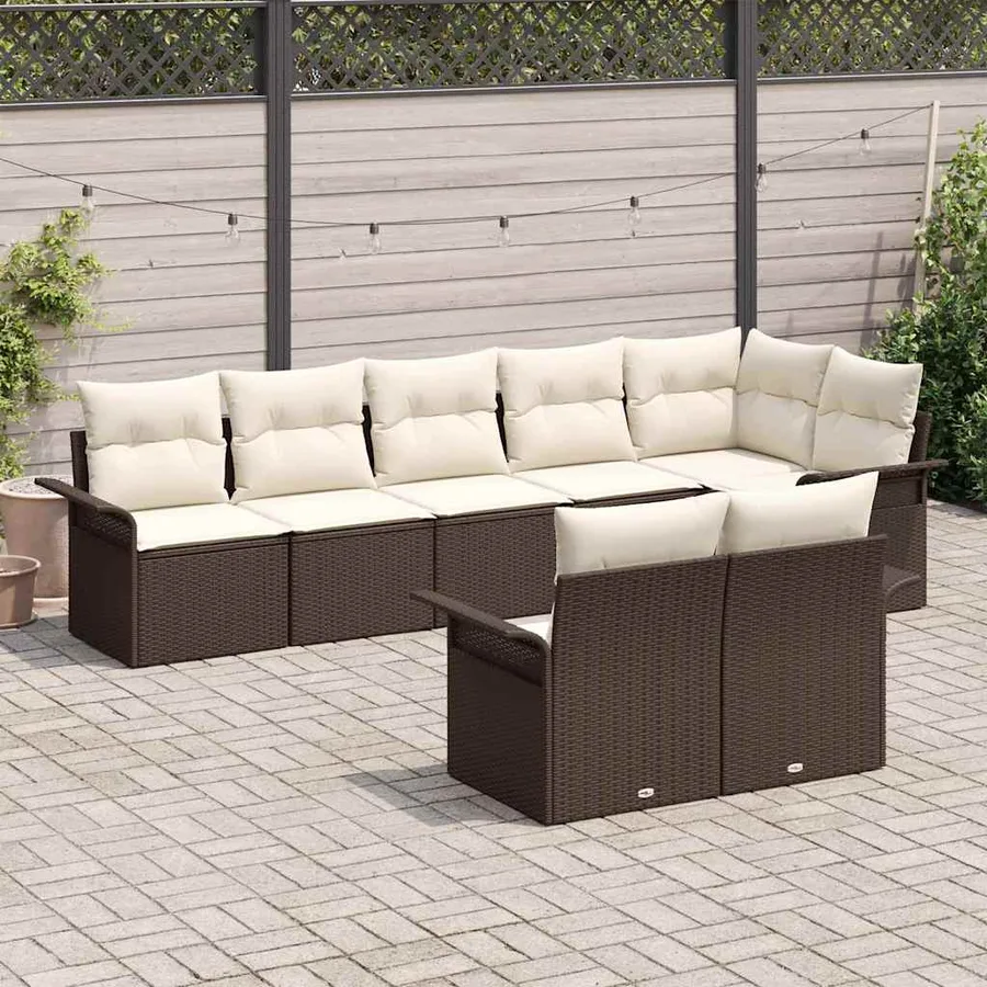 Ensemble de canapé de jardin 8 pcs Marron polyrotin - 3