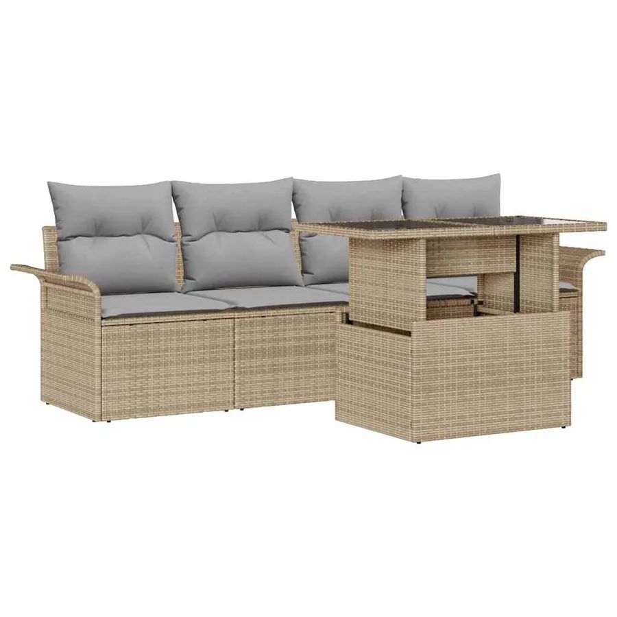 Ensemble de canapé de jardin 5 pcs Beige Poly Rattan - 2