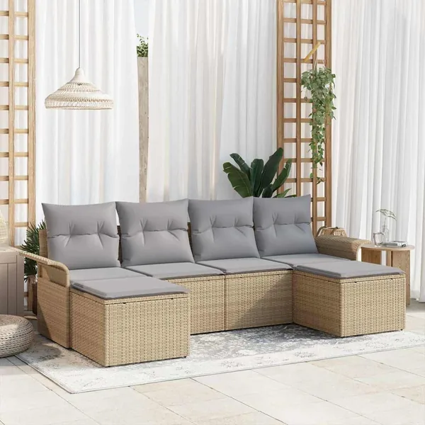Ensemble de canapé de jardin 6 pcs Beige polyrotin