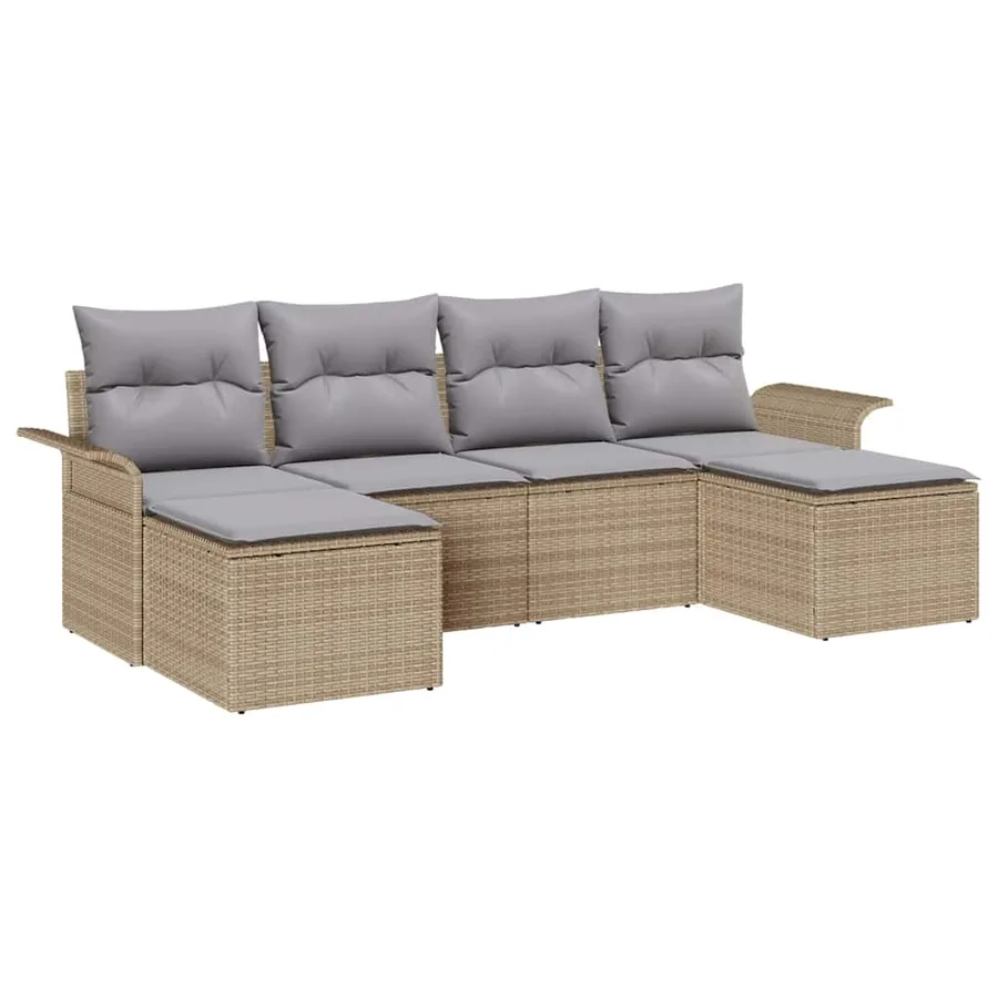 Ensemble de canapé de jardin 6 pcs Beige polyrotin - 2