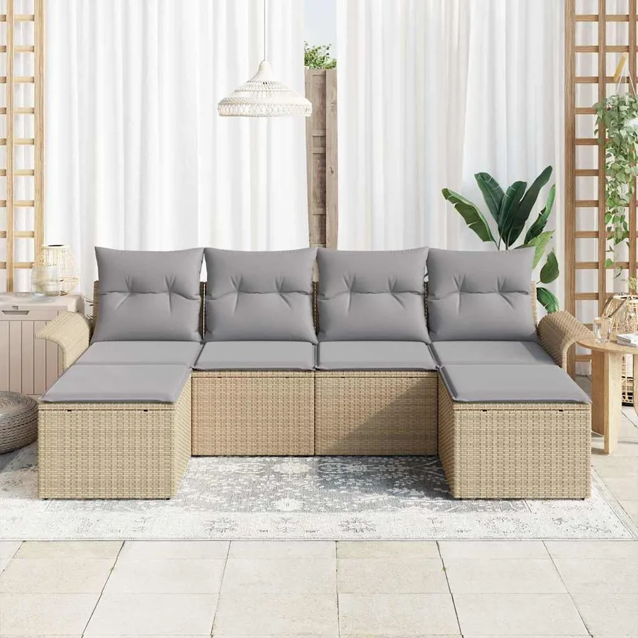 Ensemble de canapé de jardin 6 pcs Beige polyrotin - 3