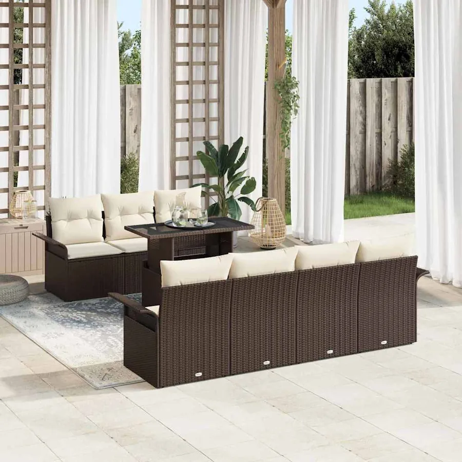 Ensemble de canapé de jardin 8 pcs Marron Poly rotin