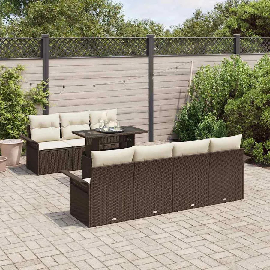 Ensemble de canapé de jardin 8 pcs Marron Poly rotin - 3