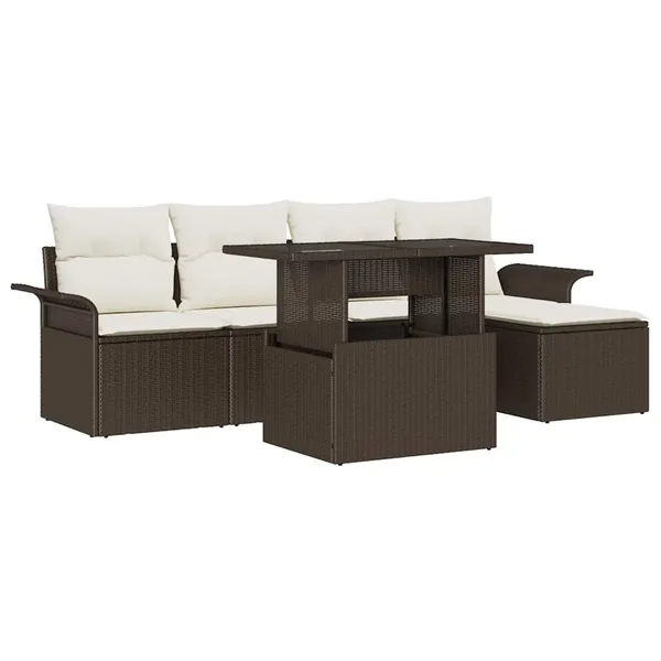 Ensemble de canapé de jardin 6 pcs Marron Poly rotin