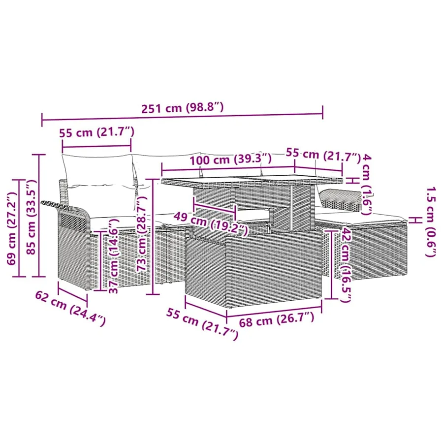Ensemble de canapé de jardin 6 pcs Marron Poly rotin - 7