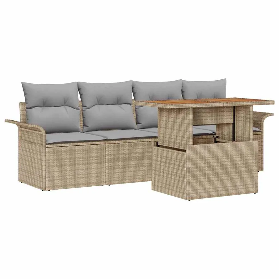 Ensemble de canapé de jardin 5 pcs Beige Poly rotin - 2
