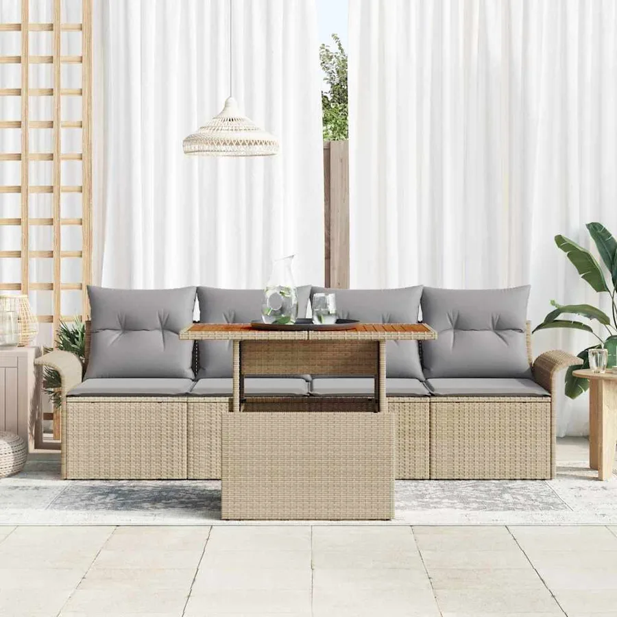 Ensemble de canapé de jardin 5 pcs Beige Poly rotin - 3