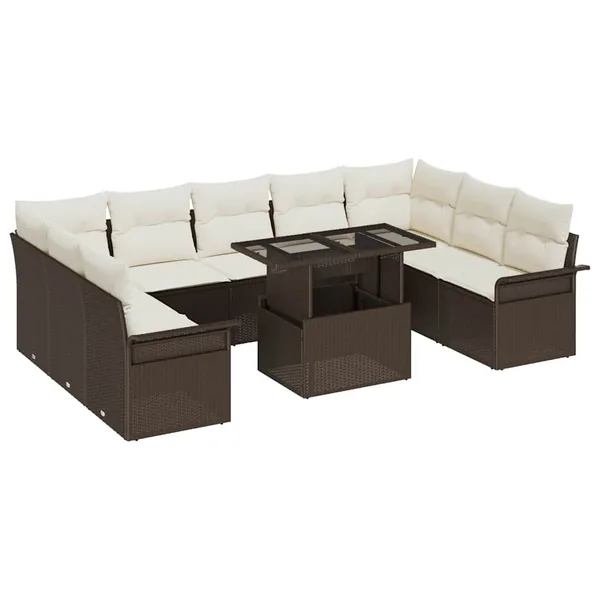 Ensemble de canapé de jardin 10 pcs Marron Poly Rattan