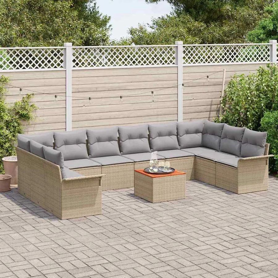 Ensemble de canapé de jardin 11 pcs Beige et Gris clair - 3