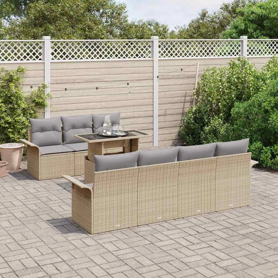 Ensemble de canapé de jardin 8 pcs Beige Poly rotin - 3