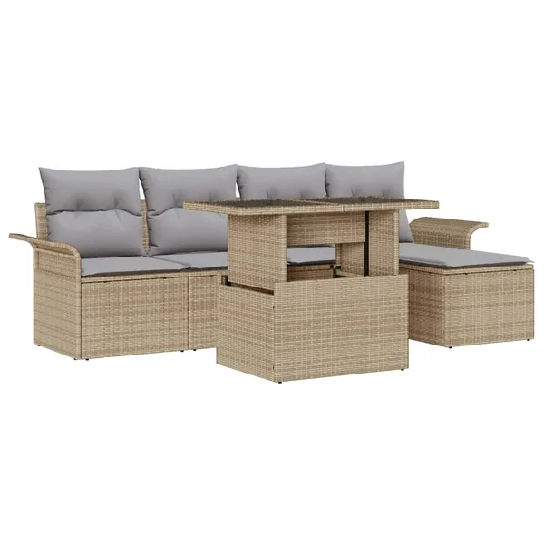 Ensemble de canapé de jardin 6 pcs Beige Poly rotin