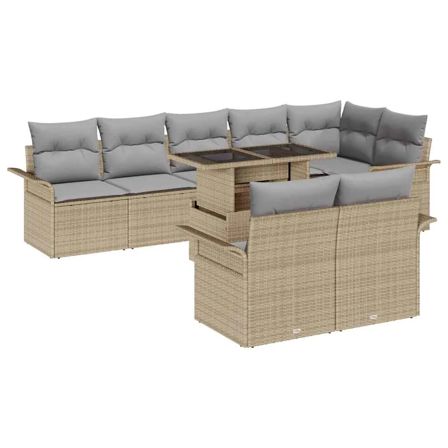 Ensemble de canapé de jardin 9 pcs Beige Poly rotin