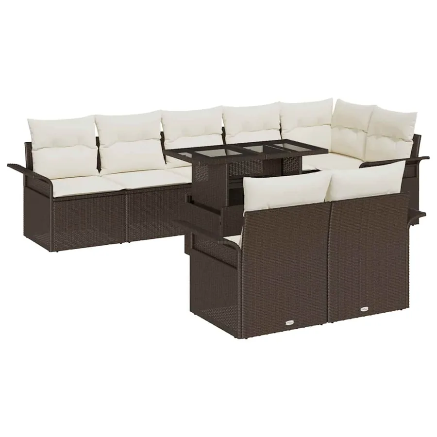 Ensemble de canapé de jardin 9 pcs Marron Poly rotin