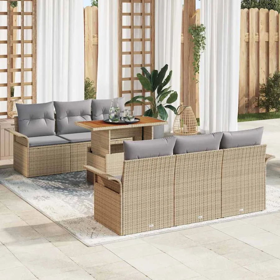 Ensemble de canapé de jardin 7 pcs Beige Poly rotin