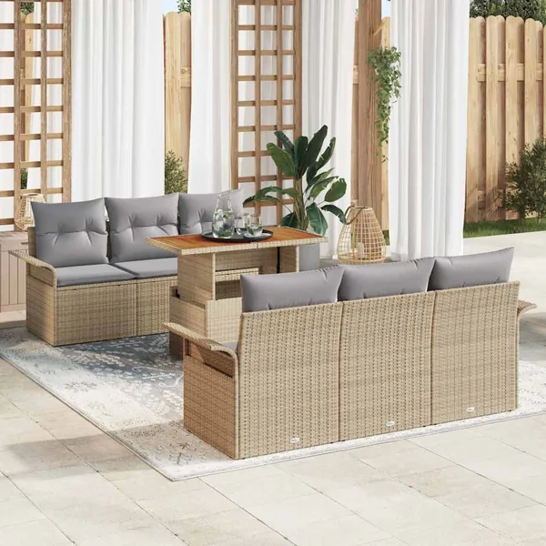 Ensemble de canapé de jardin 7 pcs Beige Poly rotin