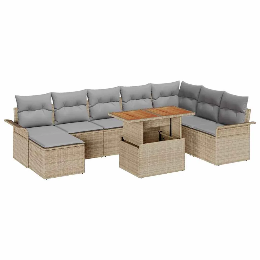 Ensemble de canapé de jardin 9 pcs Beige Poly rotin - 2