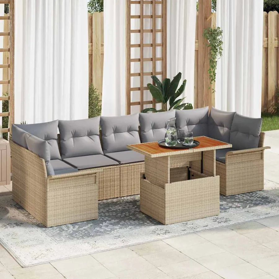 Ensemble de canapé de jardin 8 pcs Beige Poly rotin