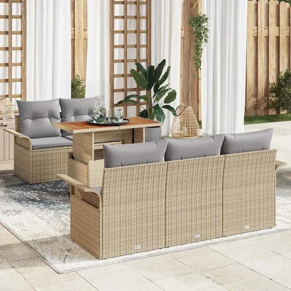 Ensemble de canapé de jardin 6 pcs Beige Poly rotin