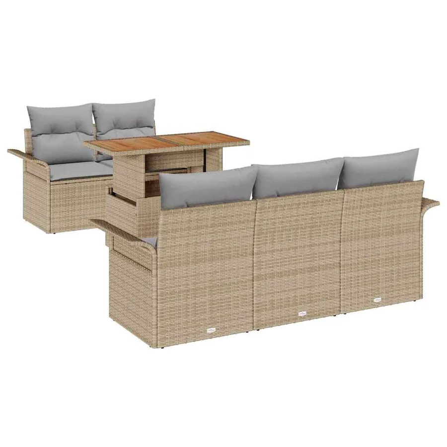 Ensemble de canapé de jardin 6 pcs Beige Poly rotin - 2