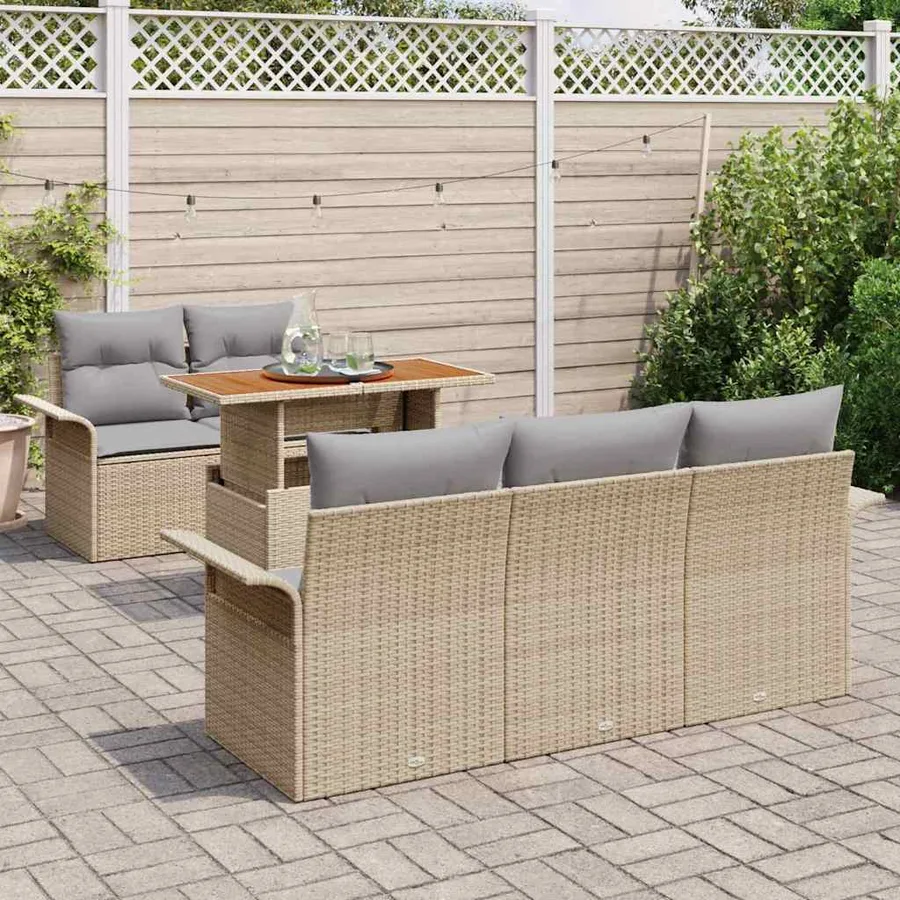 Ensemble de canapé de jardin 6 pcs Beige Poly rotin - 3