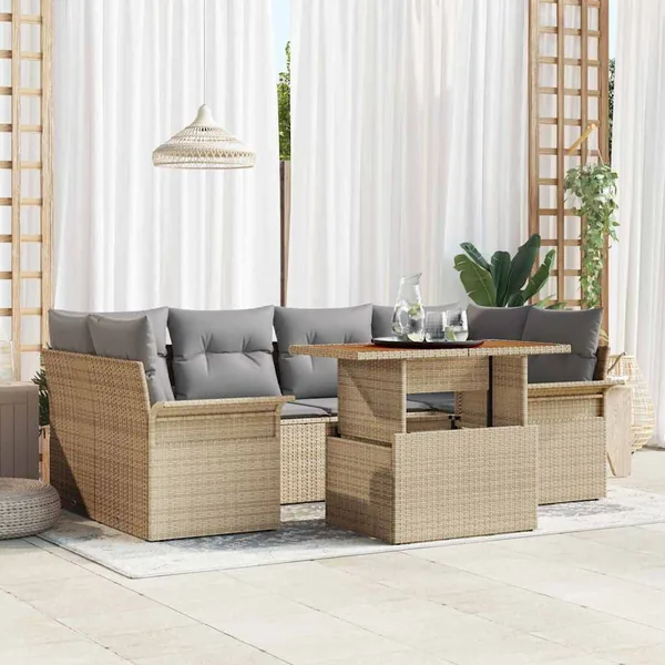 Ensemble de canapé de jardin 7 pcs Beige Poly rotin
