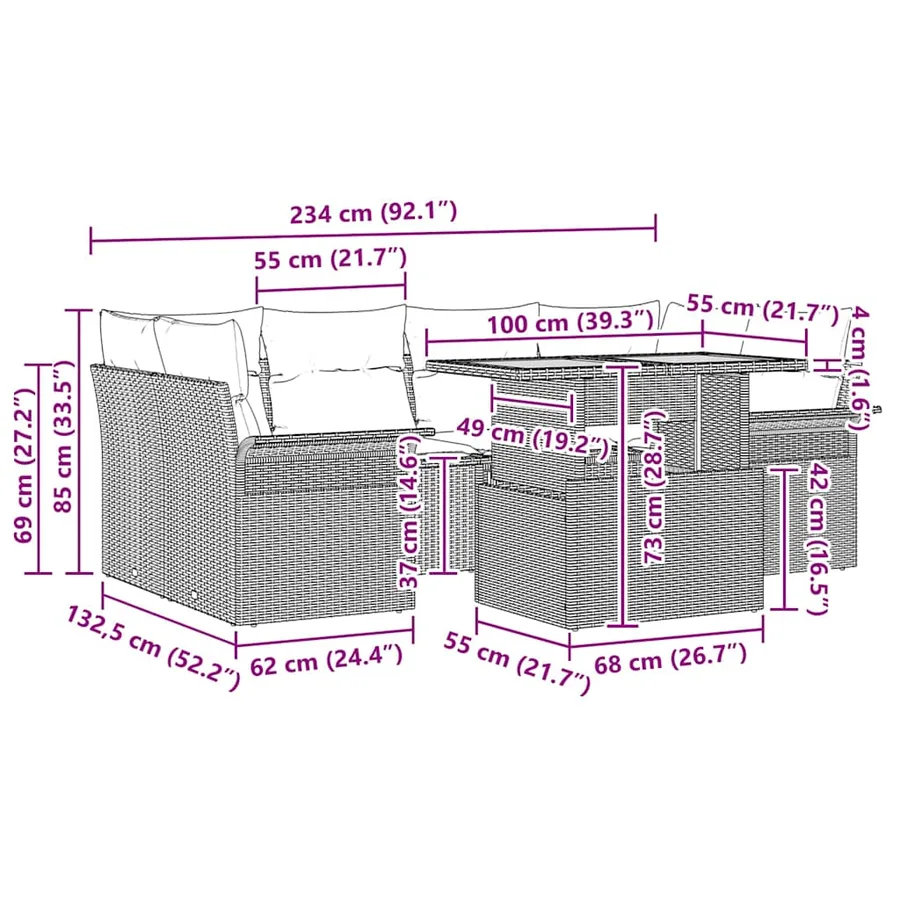 Ensemble de canapé de jardin 7 pcs Beige Poly rotin - 15