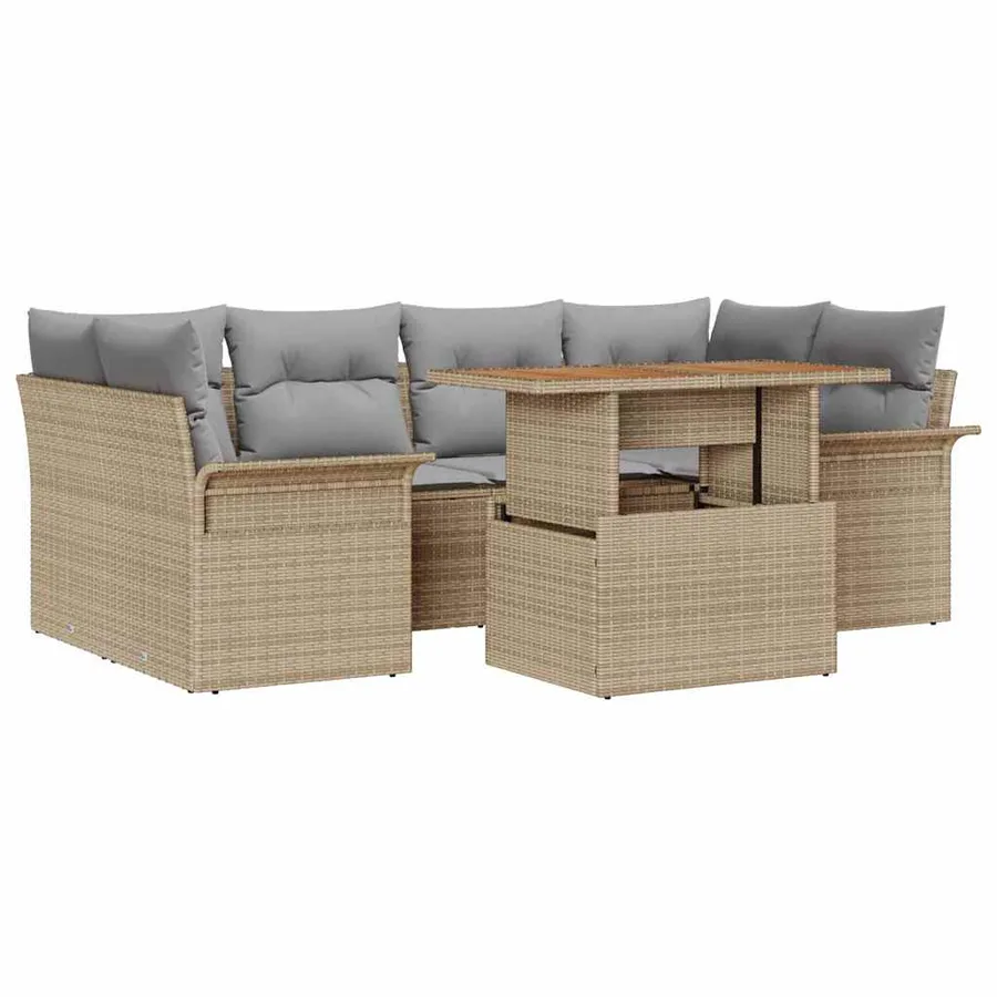 Ensemble de canapé de jardin 7 pcs Beige Poly rotin - 2