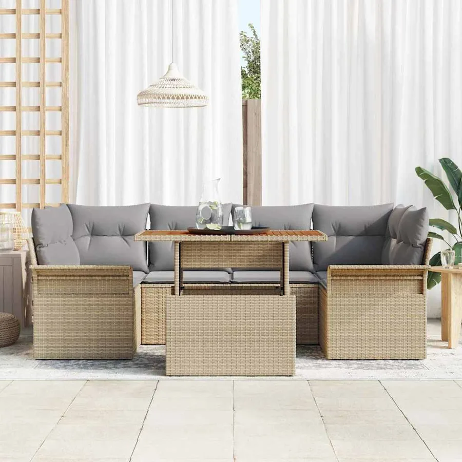 Ensemble de canapé de jardin 7 pcs Beige Poly rotin - 3