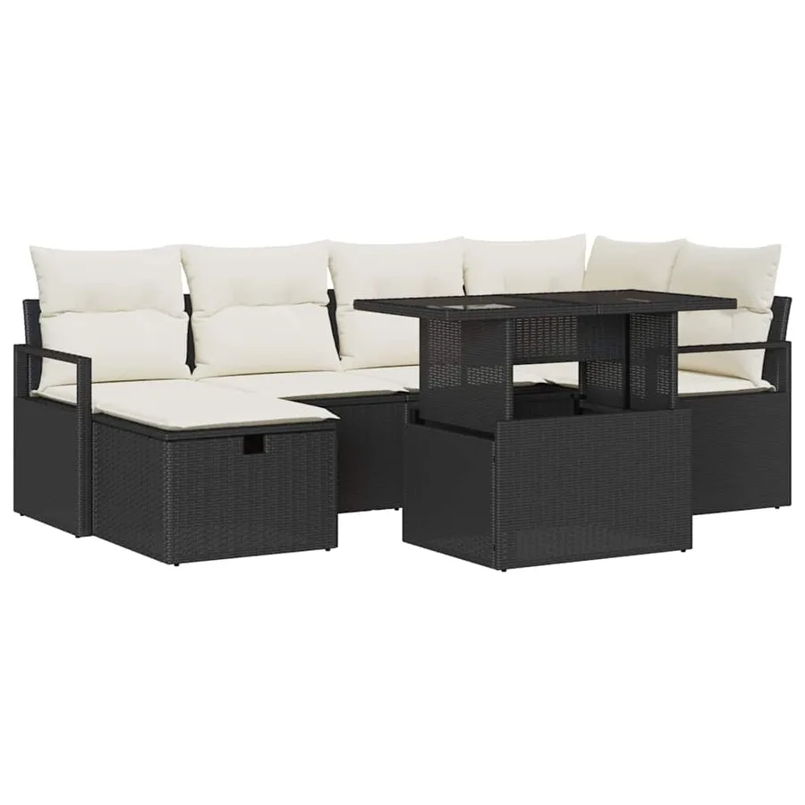 Ensemble de canapé de jardin avec coussin 7 pcs Noir Poly rotin - 2