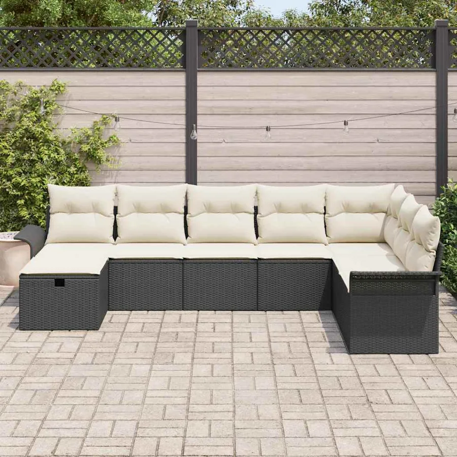 Ensemble de canapé de jardin 8 pcs Noir et Crème polyrotin - 3