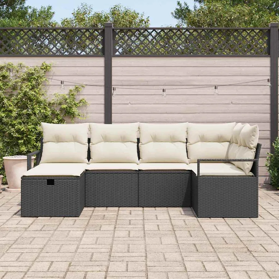 Ensemble de Canapés avec coussin Noir et Crème polyrotin - 3