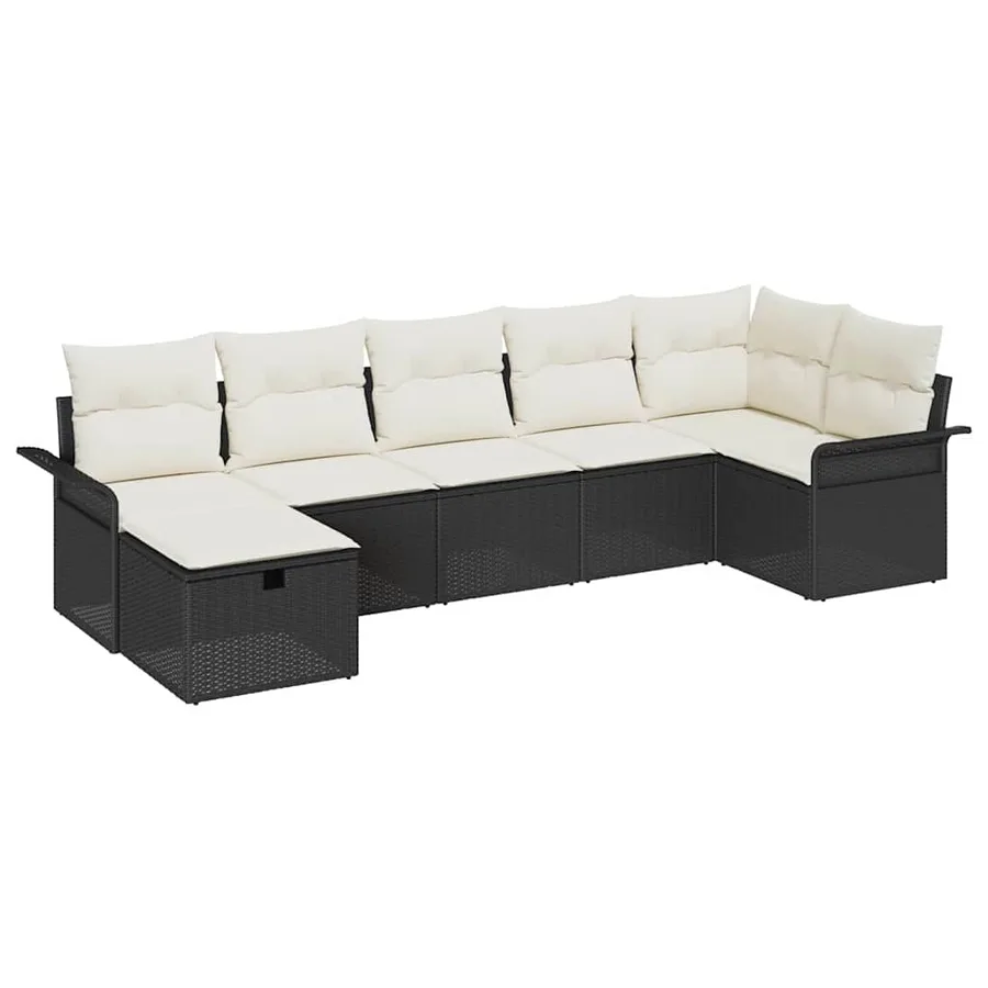Ensemble de canapé de jardin 7 pcs Noir et Crème polyrotin - 2