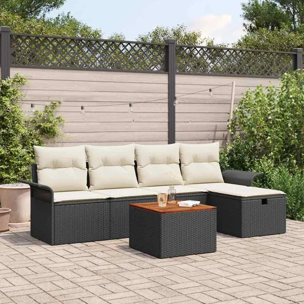 Ensemble de canapé de jardin avec coussin 6 pcs Noir polyrotin