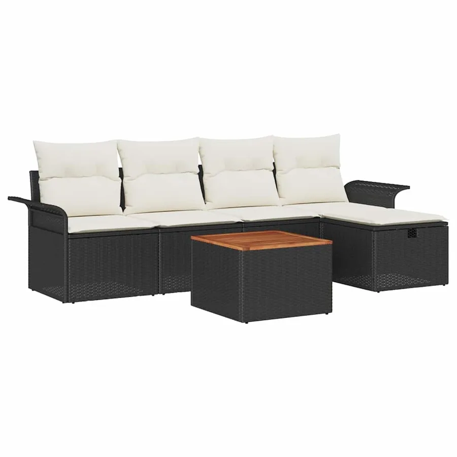 Ensemble de canapé de jardin avec coussin 6 pcs Noir polyrotin - 2