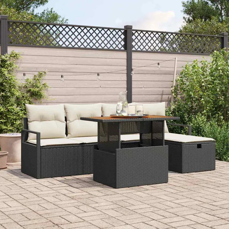 Ensemble de canapé de jardin avec coussin 6 pcs Noir polyrotin