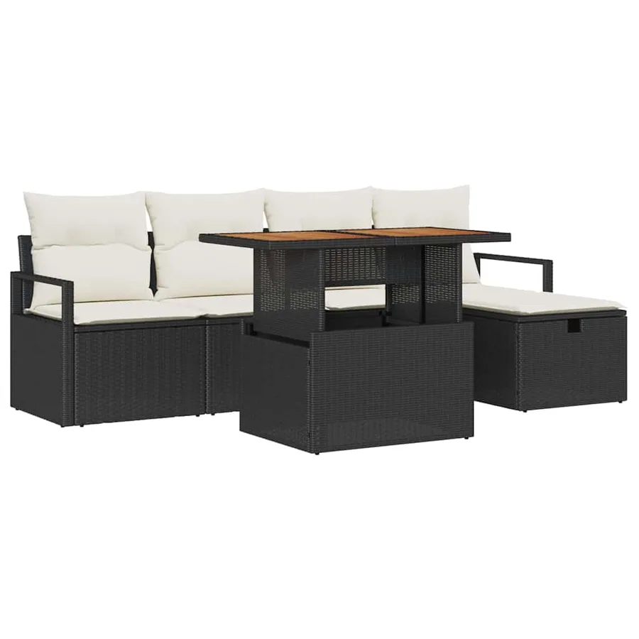 Ensemble de canapé de jardin avec coussin 6 pcs Noir polyrotin - 2