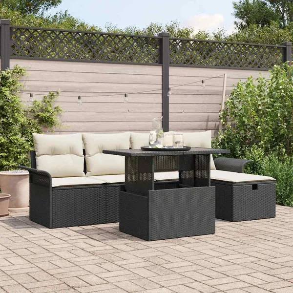Ensemble de canapé de jardin avec coussin 6 pcs Noir Poly rotin