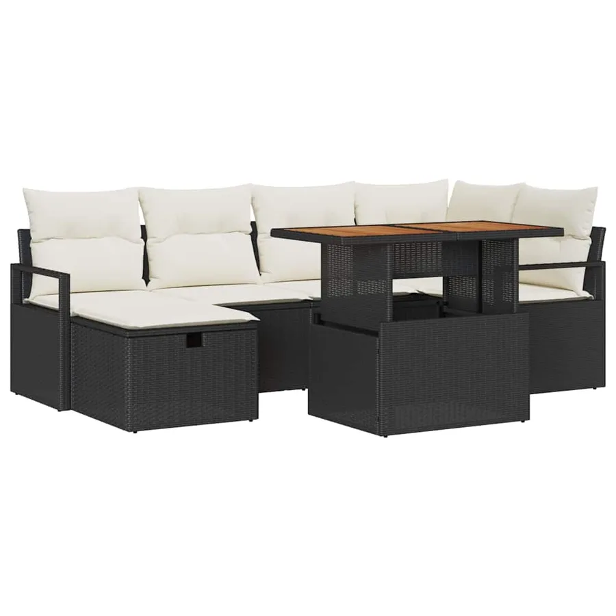 Ensemble de canapé de jardin avec coussin 7 pcs Noir polyrotin - 2