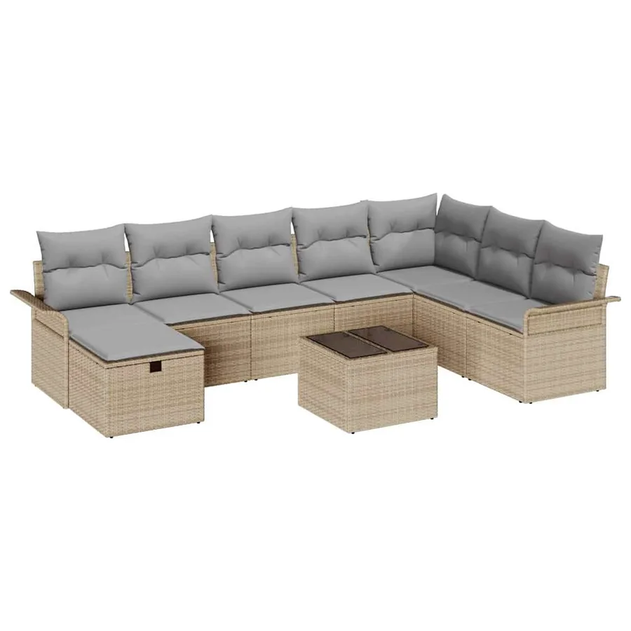 Ensemble de canapé de jardin 9 pcs Beige Poly rotin - 2