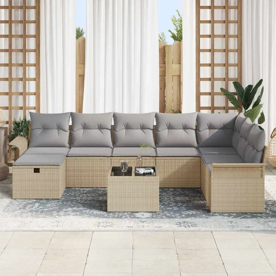 Ensemble de canapé de jardin 9 pcs Beige Poly rotin - 3