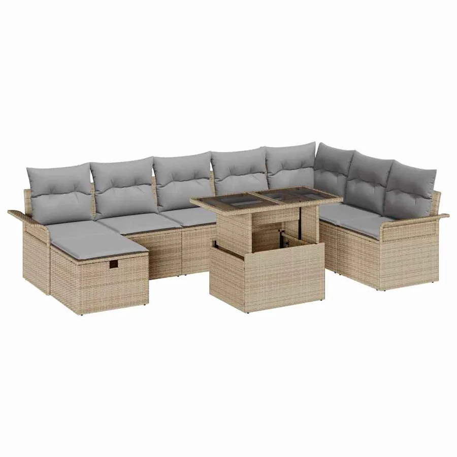 Ensemble de canapé de jardin 9 pcs Beige Poly rotin - 2