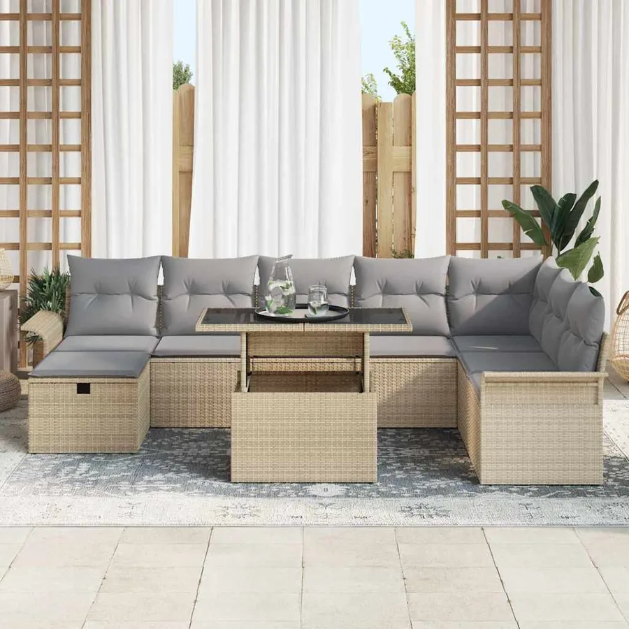 Ensemble de canapé de jardin 9 pcs Beige Poly rotin - 3
